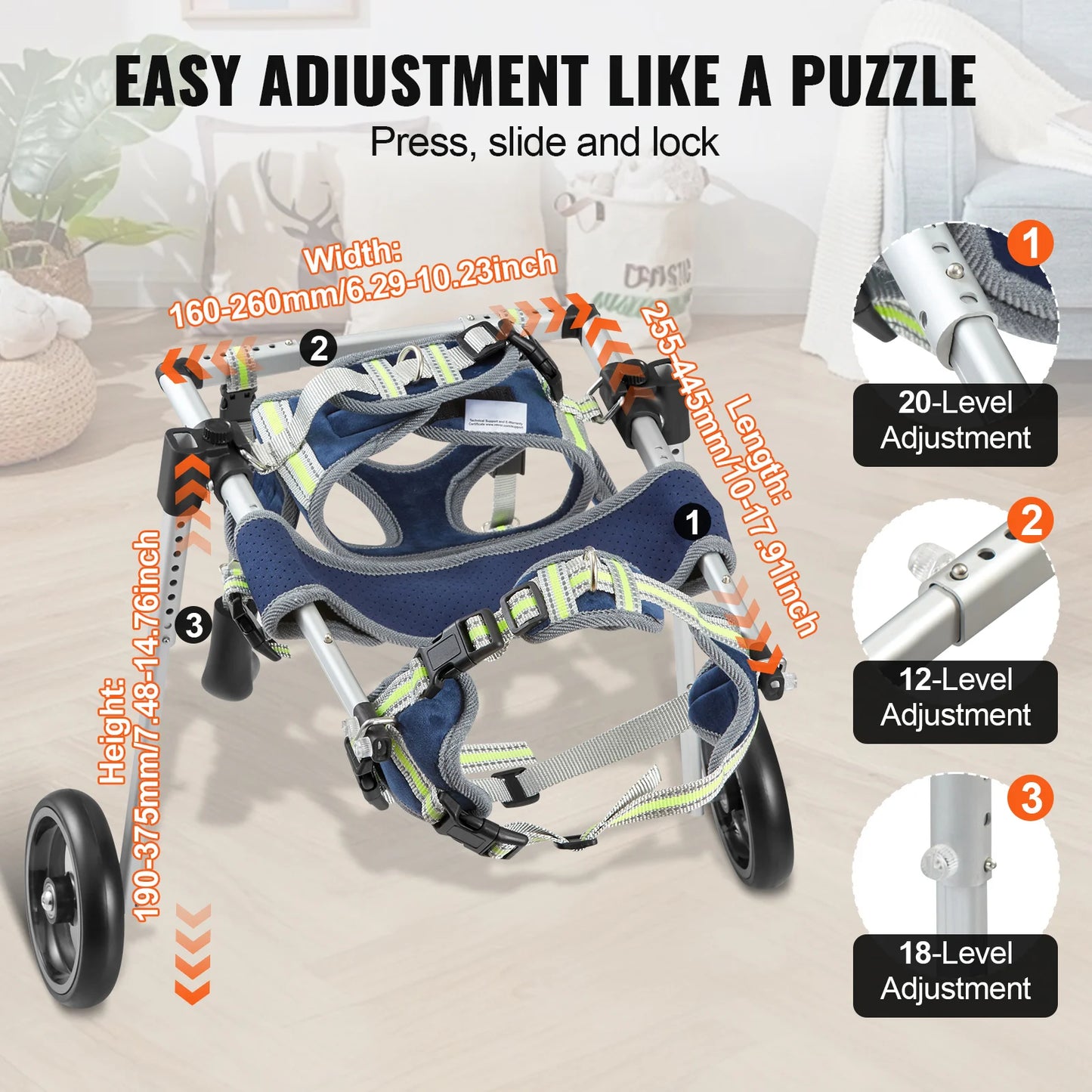 PawFreedom™ 2-Wheel Adjustable Dog Wheelchair – Lightweight Aluminum Pet Mobility Cart for Hind Leg Support & Rehabilitation