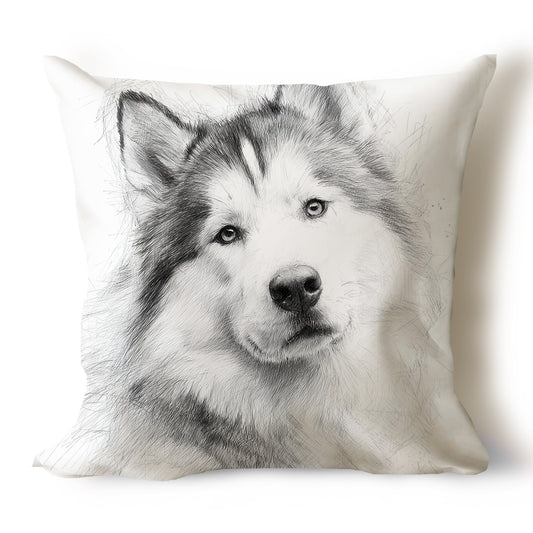 Alaskan Malamute Pencil Sketch Artwork Throw Pillow Covers