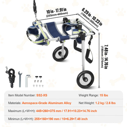 PawFreedom™ 2-Wheel Adjustable Dog Wheelchair – Lightweight Aluminum Pet Mobility Cart for Hind Leg Support & Rehabilitation