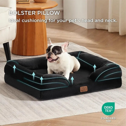 PawDream™ Jumbo Orthopedic Dog Bed – Memory Foam Sofa Couch with Waterproof Cover & Elevated Bolster Cushion