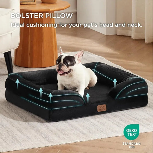 PawDream™ Jumbo Orthopedic Dog Bed – Memory Foam Sofa Couch with Waterproof Cover & Elevated Bolster Cushion