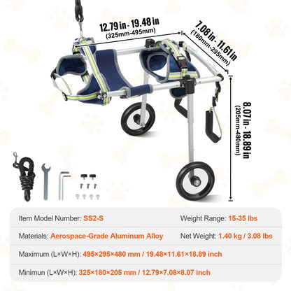 PawFreedom™ 2-Wheel Adjustable Dog Wheelchair – Lightweight Aluminum Pet Mobility Cart for Hind Leg Support & Rehabilitation