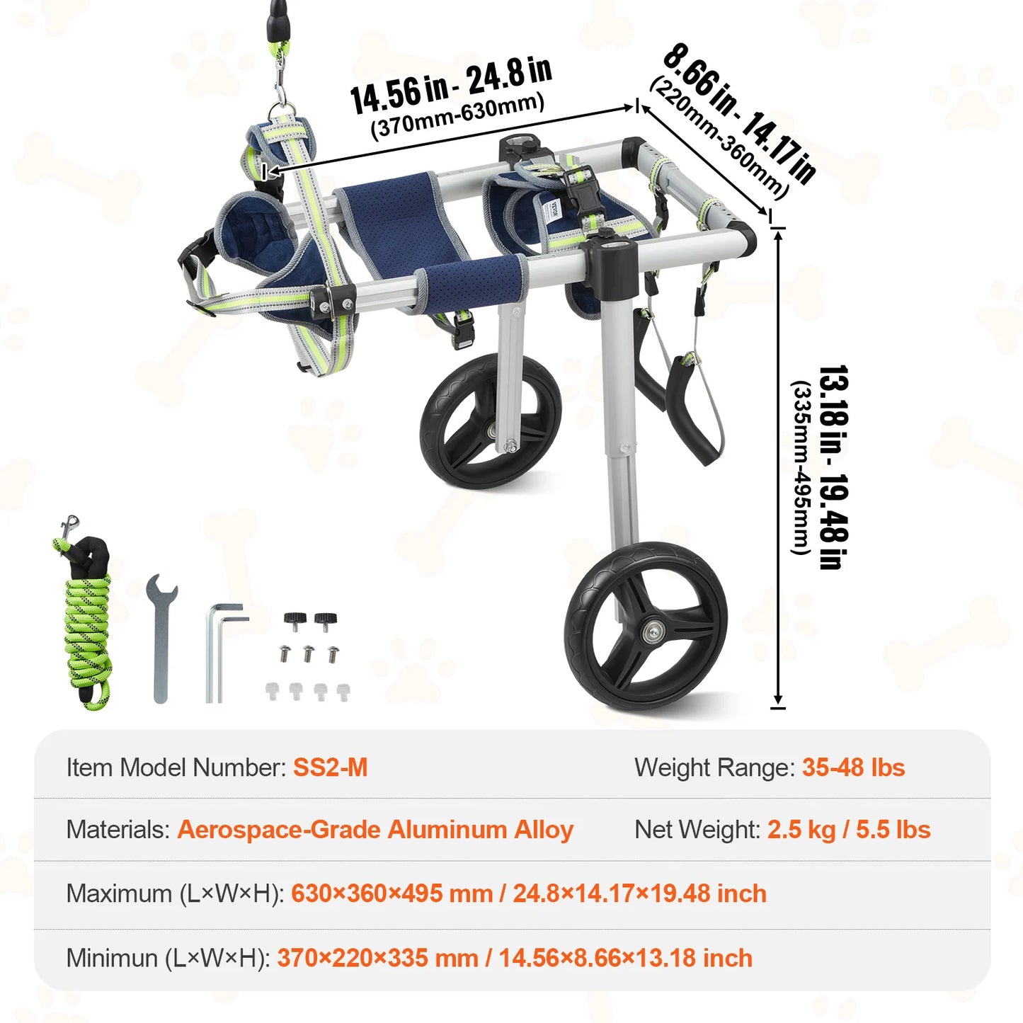 PawFreedom™ 2-Wheel Adjustable Dog Wheelchair – Lightweight Aluminum Pet Mobility Cart for Hind Leg Support & Rehabilitation